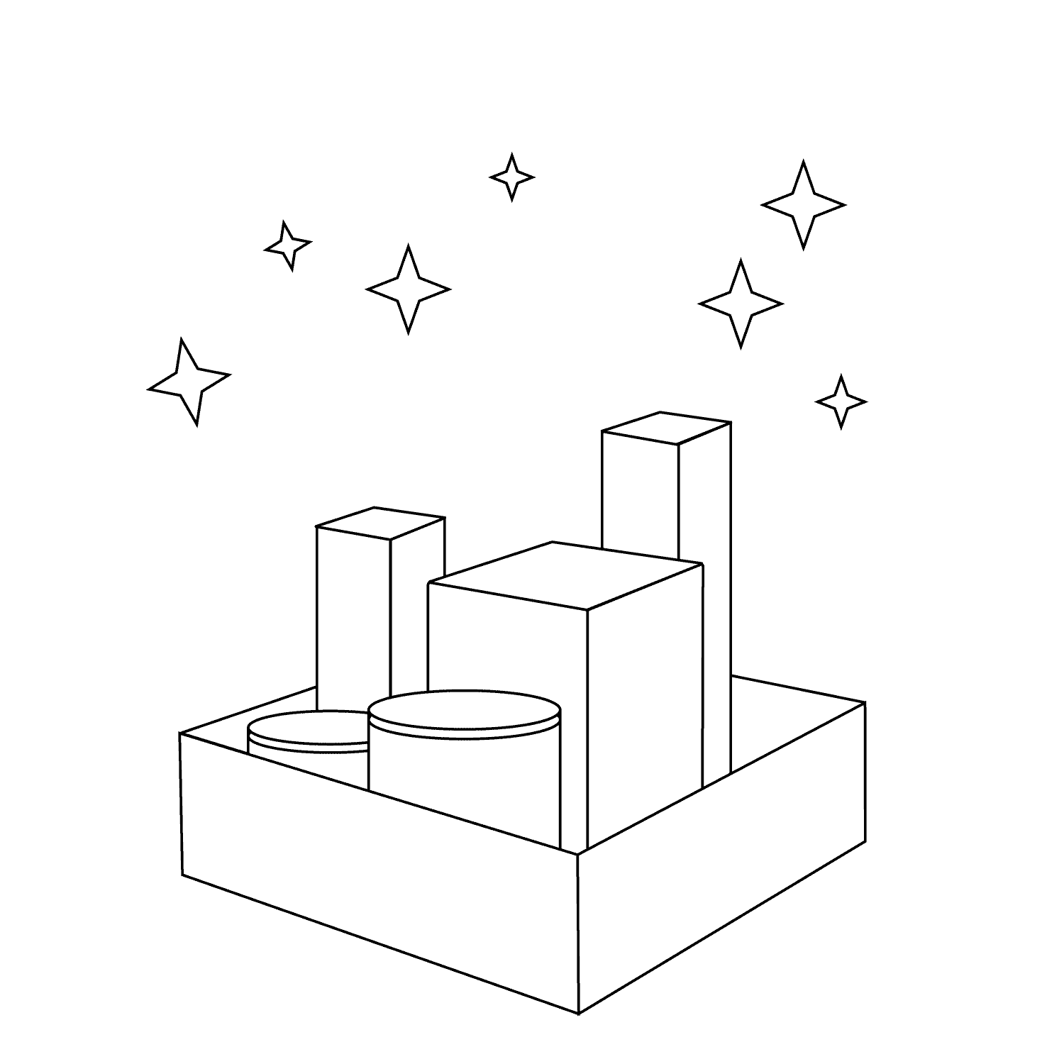 Gif Animation zur Test Box, mehrere Produktschachteln ordnen sich neu in einer Box an.