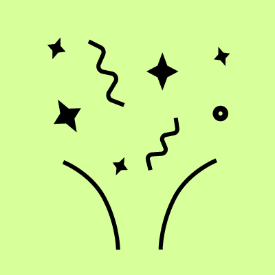 Neongrüner Hintergrund, schwarzes Linienicon mit Konfetti.
