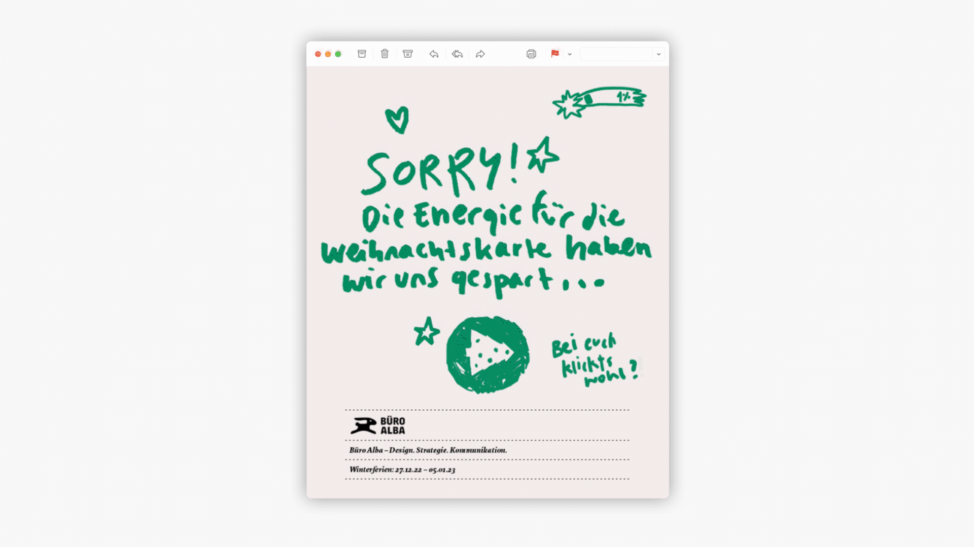 Weihnachtskarte aufgeklappt ohne Inhalt nur Text auf den Umschlag für Geschäftskudnen.