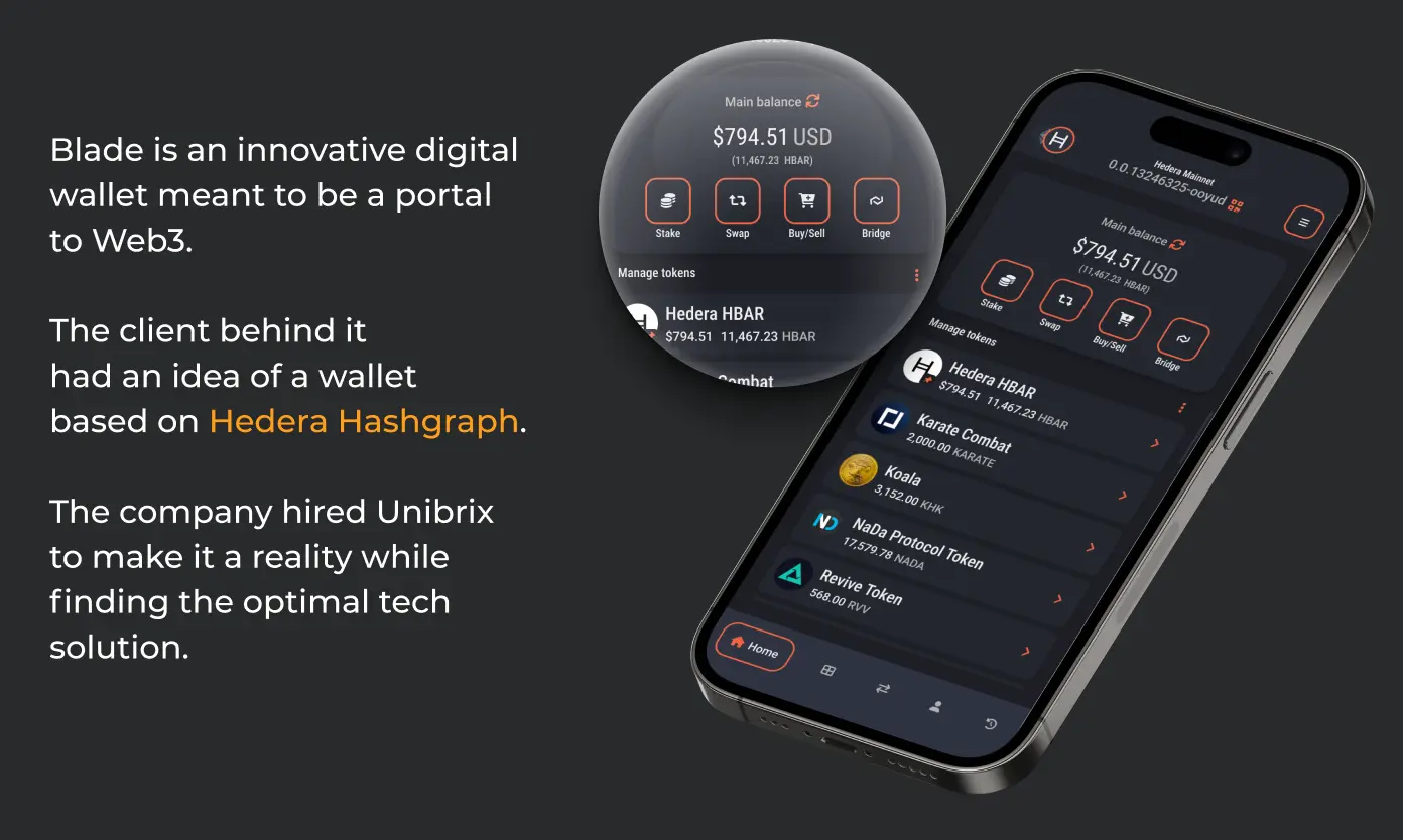 Mobile view of Blade digital wallet — modular fintech built by Unibrix engineers