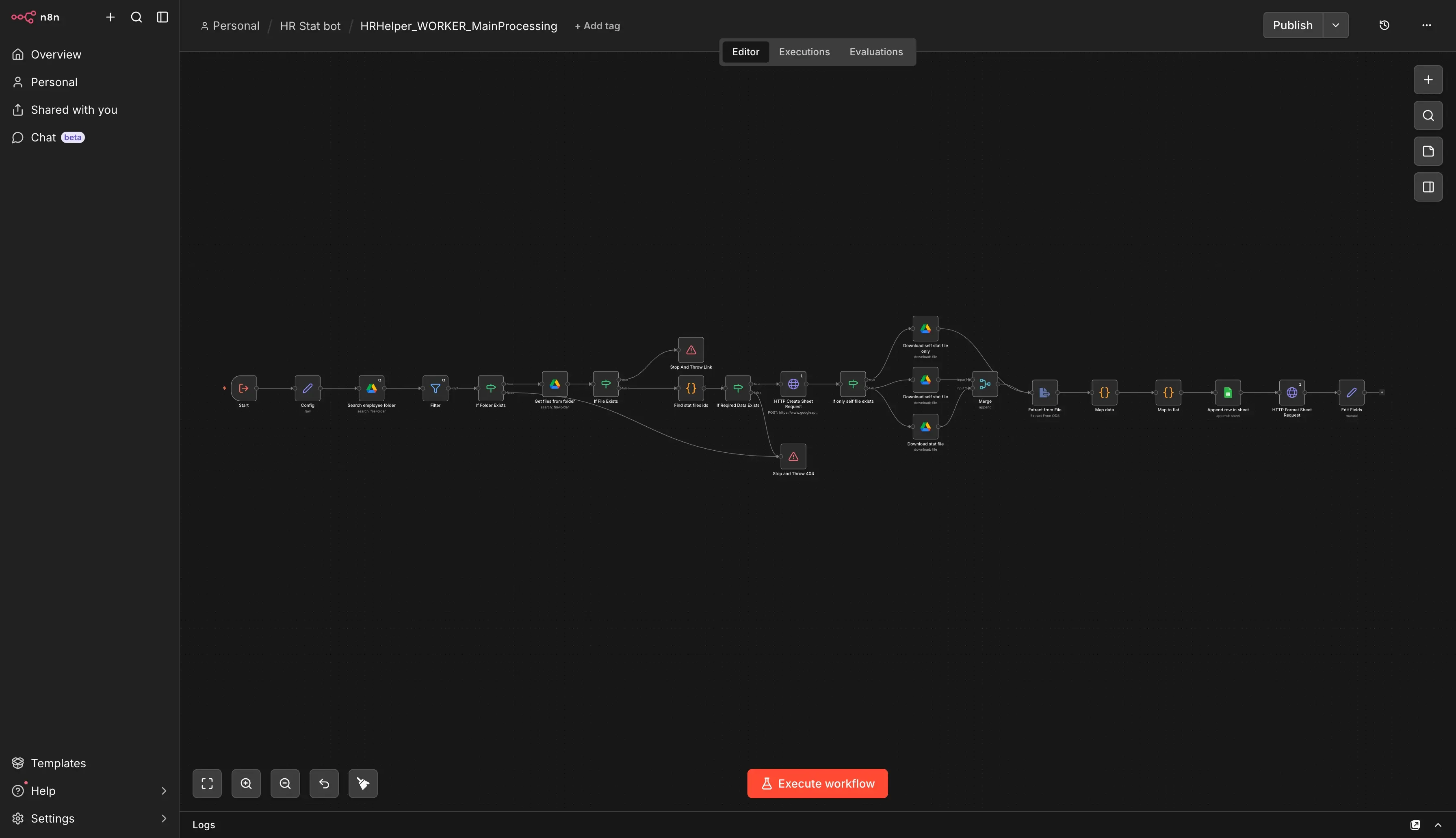 AI automation workflow built with n8n for HR data processing, validation, orchestration, and scalable infrastructure