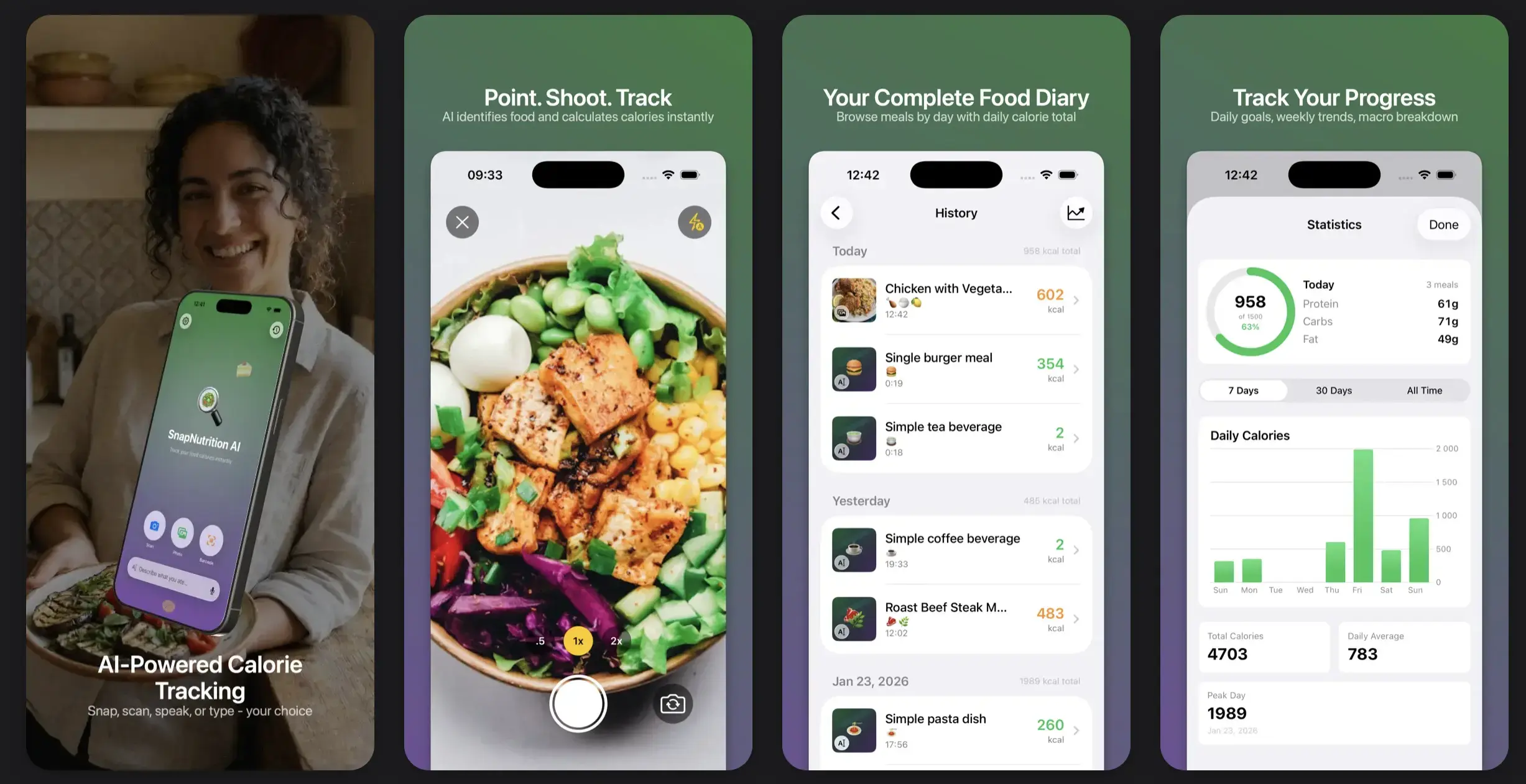 AI-powered nutrition tracking app with calorie scanning, food diary analytics, macro tracking, and personalized health insights