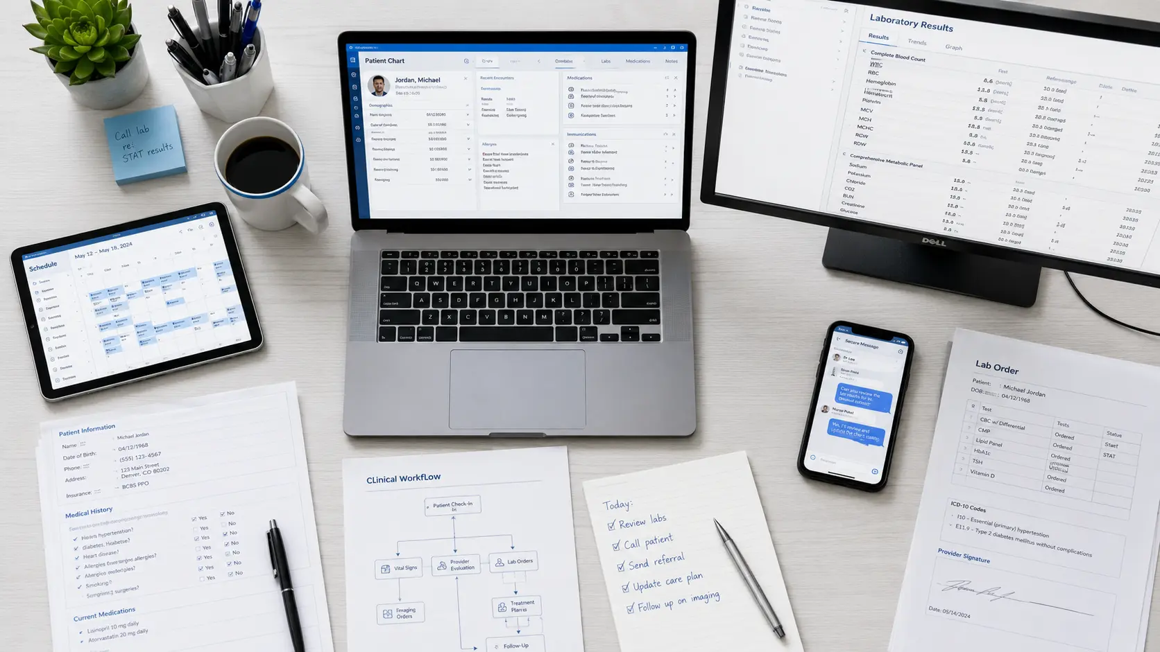 Multiple healthcare software systems used to manage patient records, laboratory data and clinical workflows