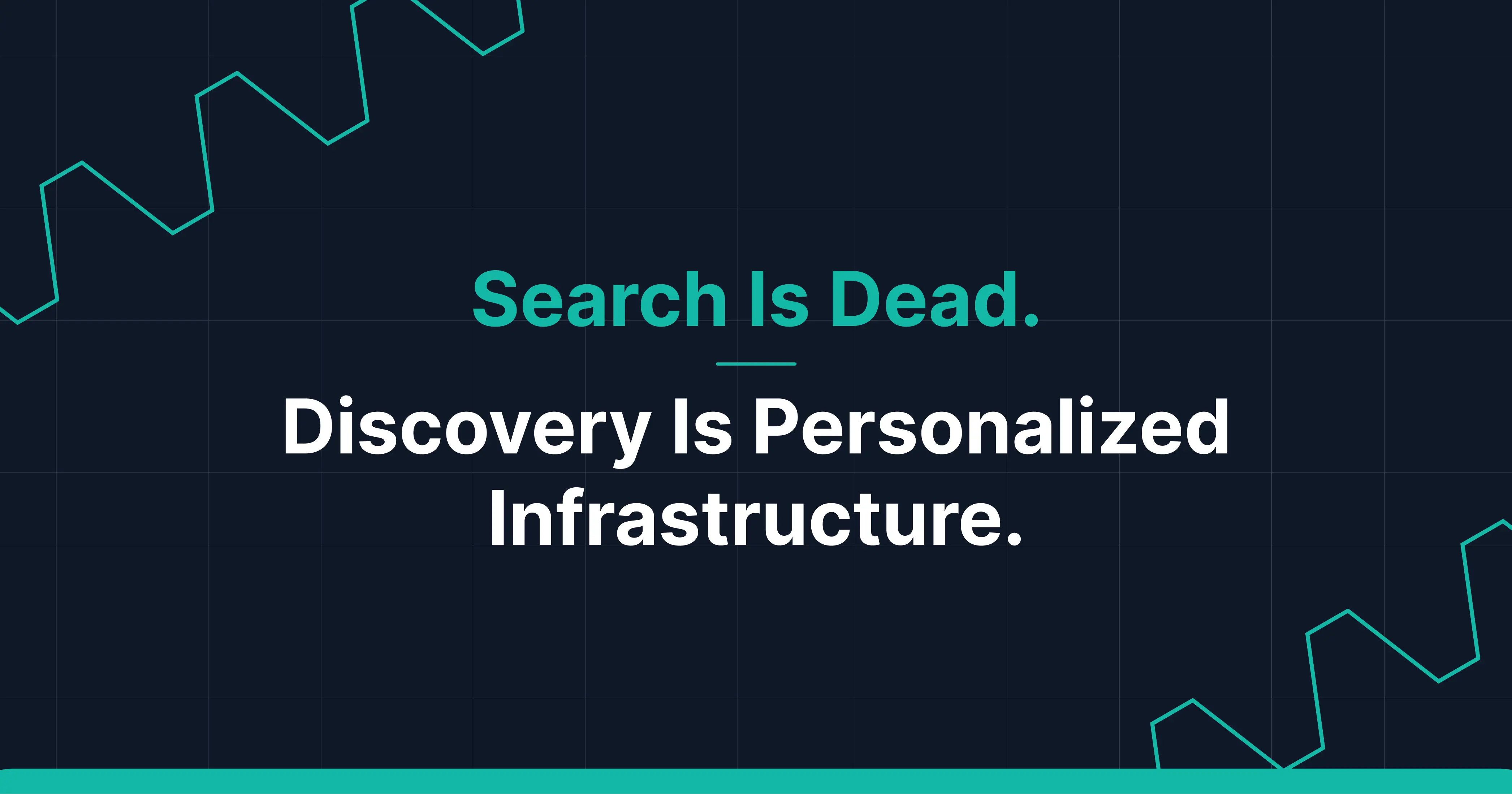 Dark Unibrix-style blog cover with the title “Search Is Dead. Discovery Is Becoming Personalized Infrastructure.”
