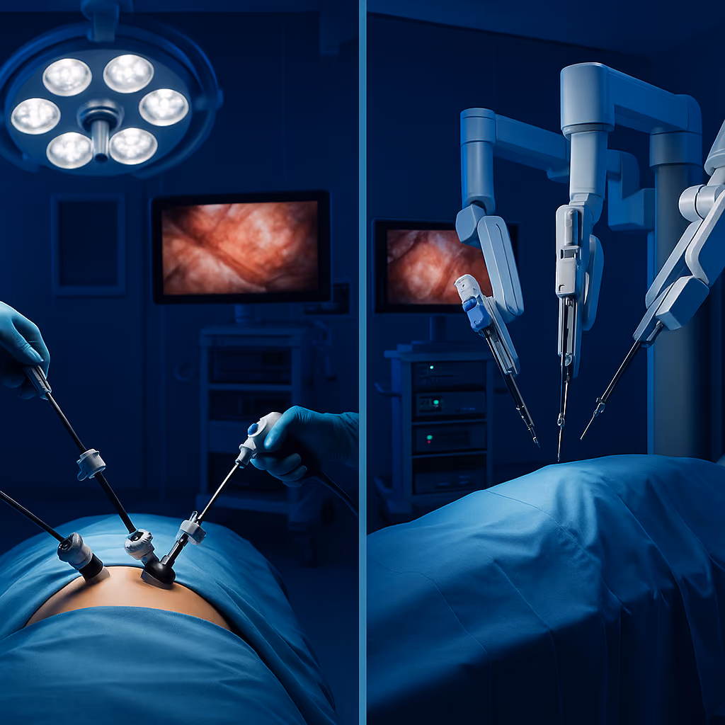 AI-generated featured image for Lifetime Surgical blog post: Laparoscopic vs. Robotic Surgery