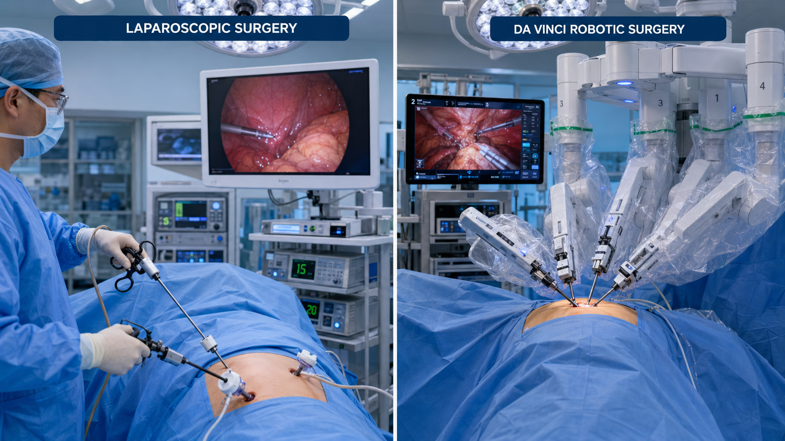 Split comparison of laparoscopic surgery instruments and da Vinci robotic surgical system in modern operating room
