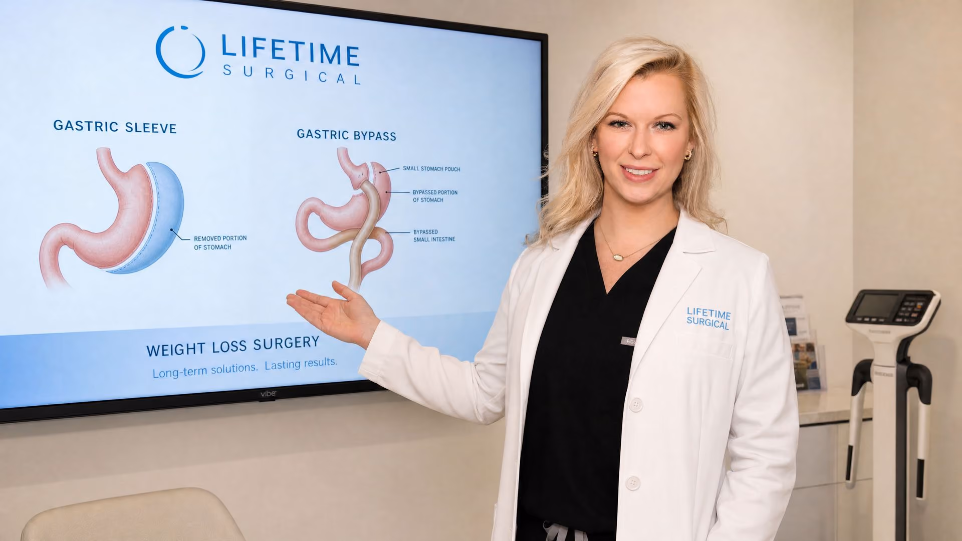 Dr. Avery Joseph discussing bariatric surgery options with patient at Lifetime Surgical