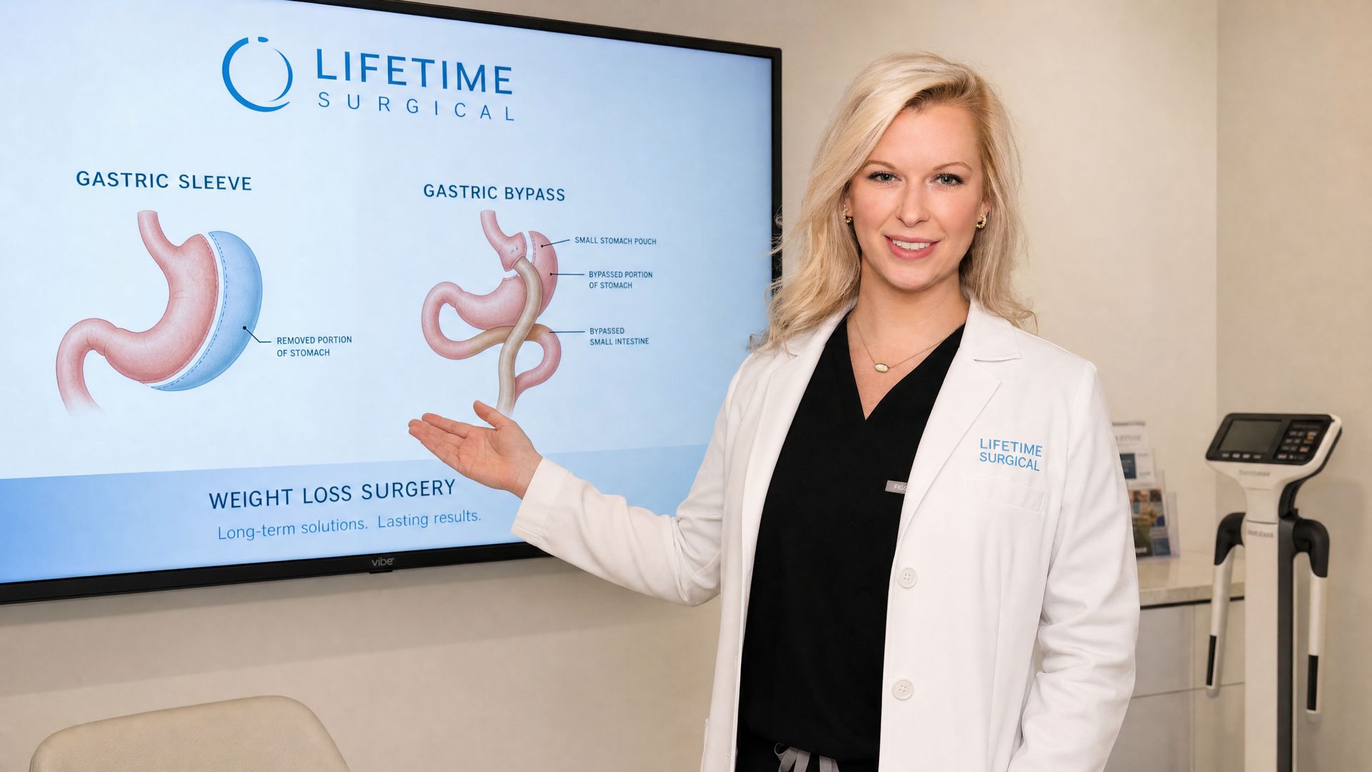 Dr. Avery Joseph discussing bariatric surgery options with patient at Lifetime Surgical