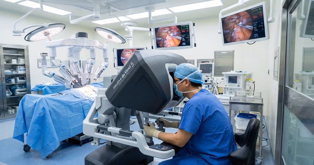 Da Vinci robotic surgical suite during cholecystectomy procedure