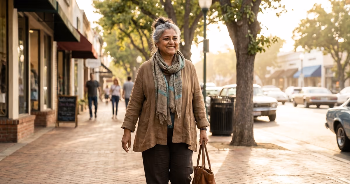 Woman walking in downtown Los Gatos, representing local weight-loss surgery care