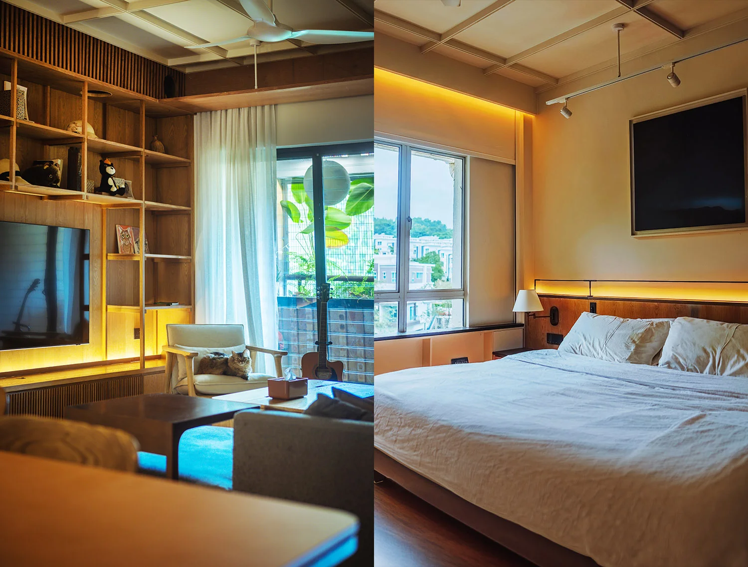 Modern kampung living room at CNS House with lush balcony views.
