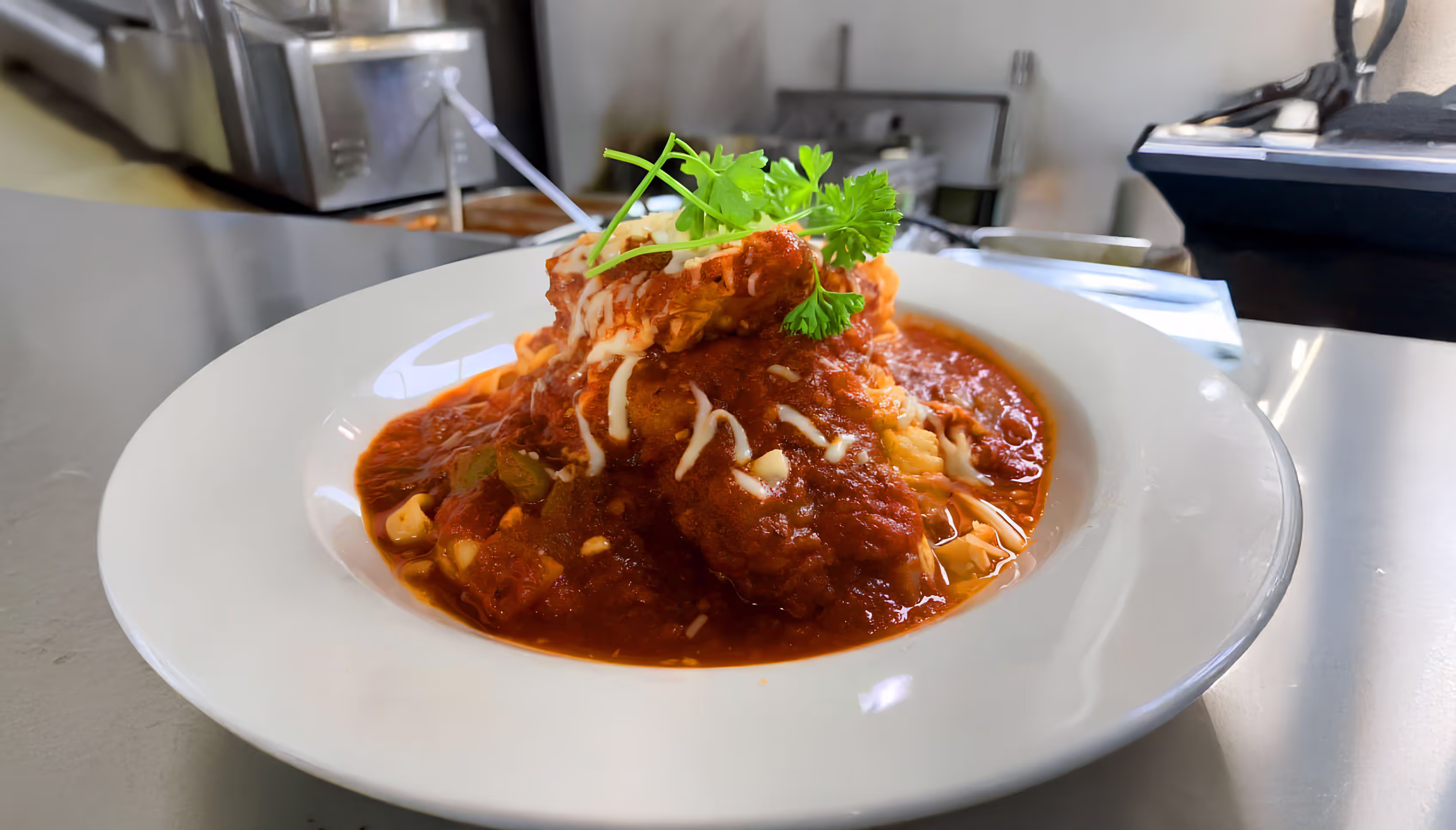 A well-presented plate of food sits on a table.