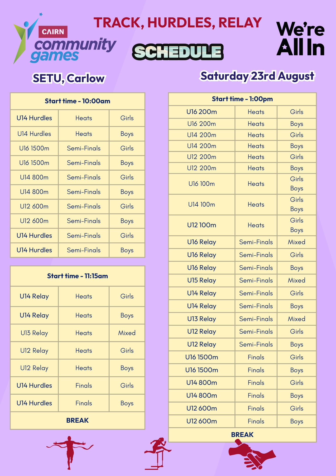 SETU Sat Schedule Track, Field, Relay 1
