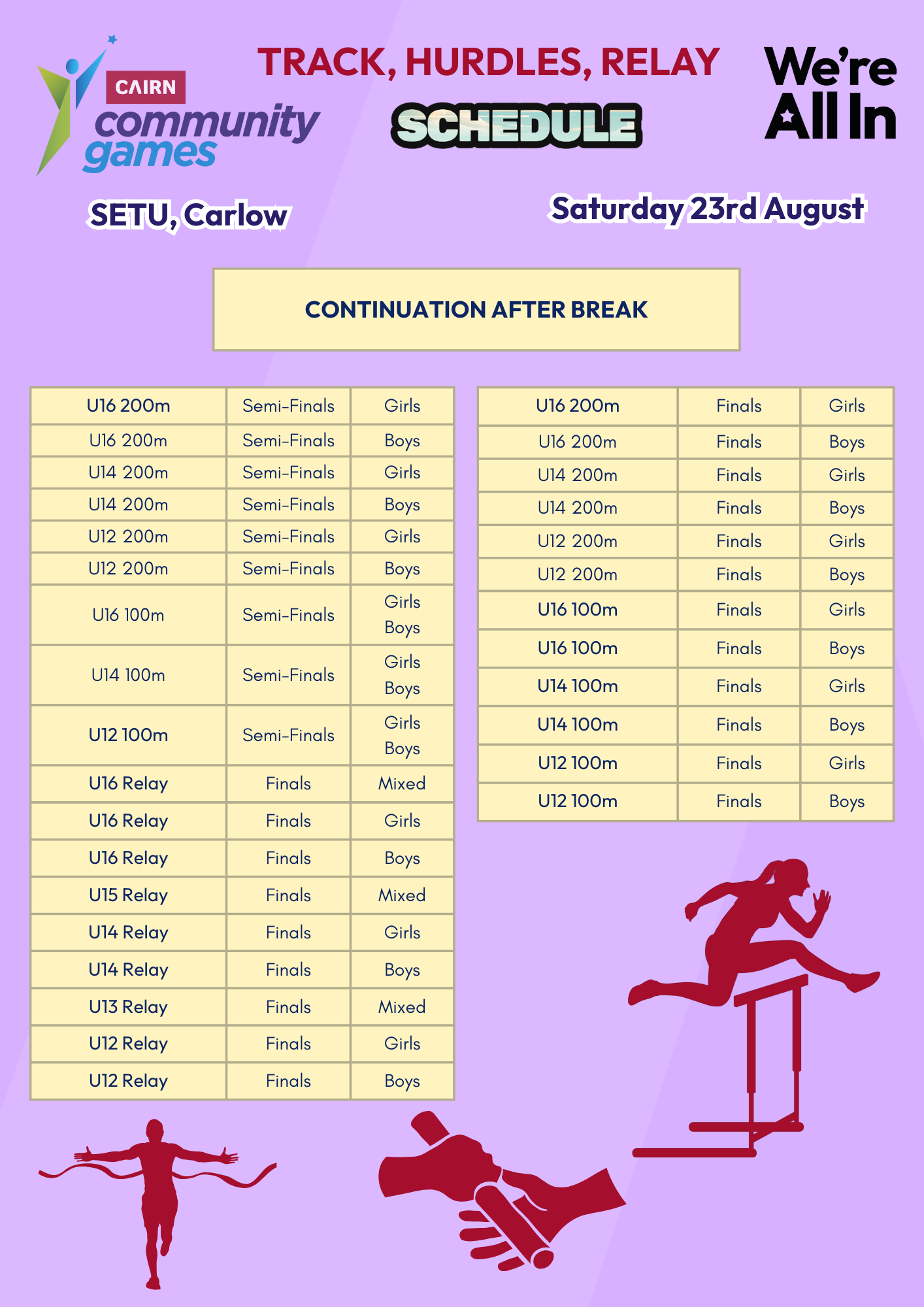 SETU Sat Schedule Track, Field, Relay 2