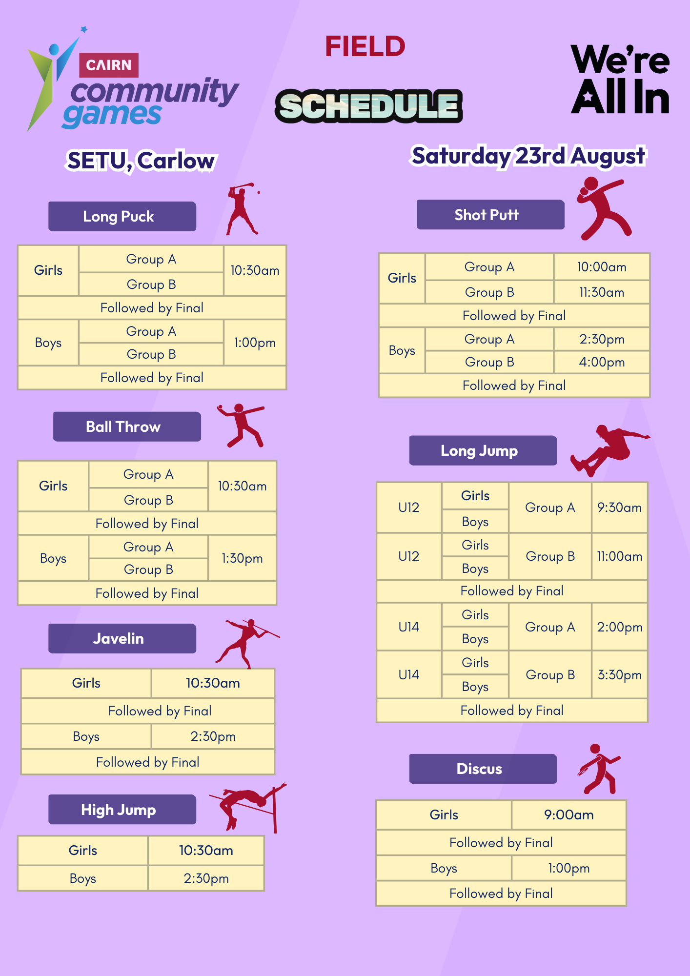 SETU Field schedule
