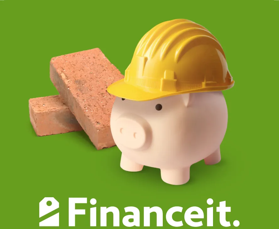 Piggy bank in a hard hat beside bricks, representing masonry payment plans