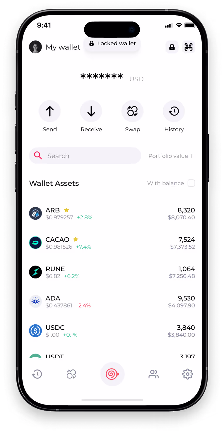 Device moca wallet screen