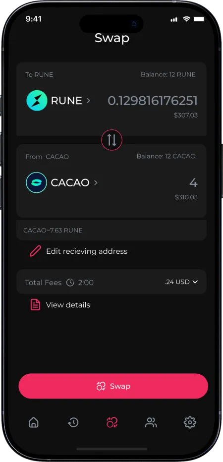 Device Moca Wallet screen 