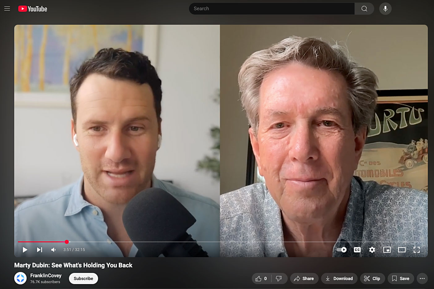 Screen capture of YouTube podcast with FranklinCovey