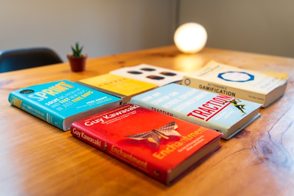 Business books on a table