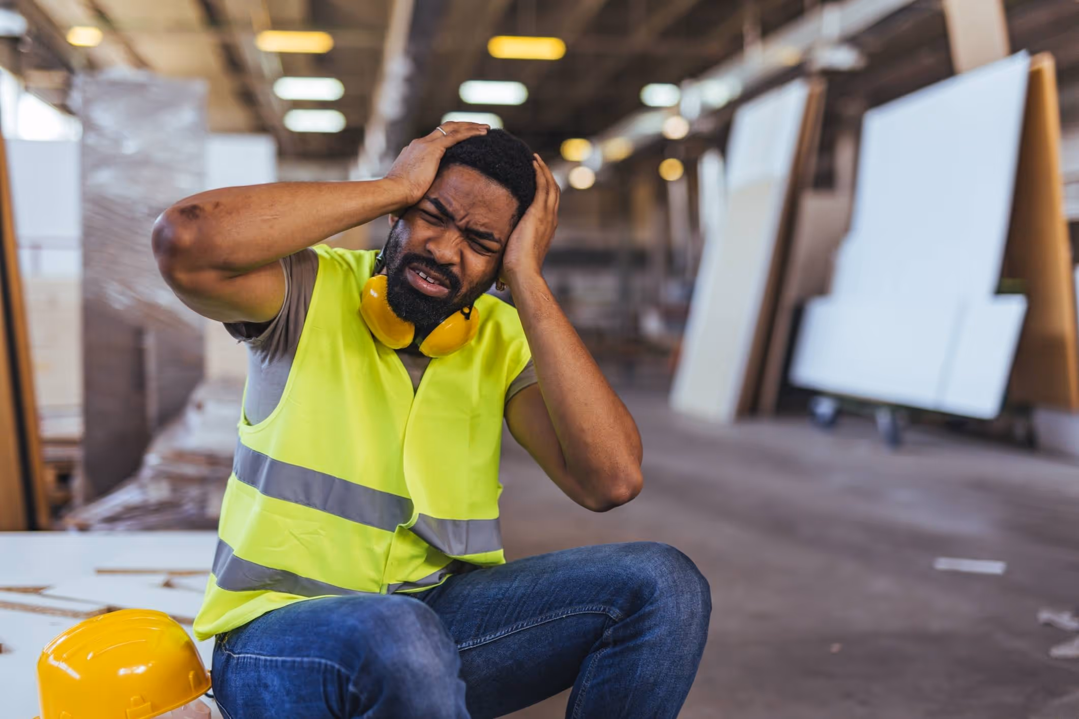 Construction worker in pain, illustrating jobs with highest brain injury risk.