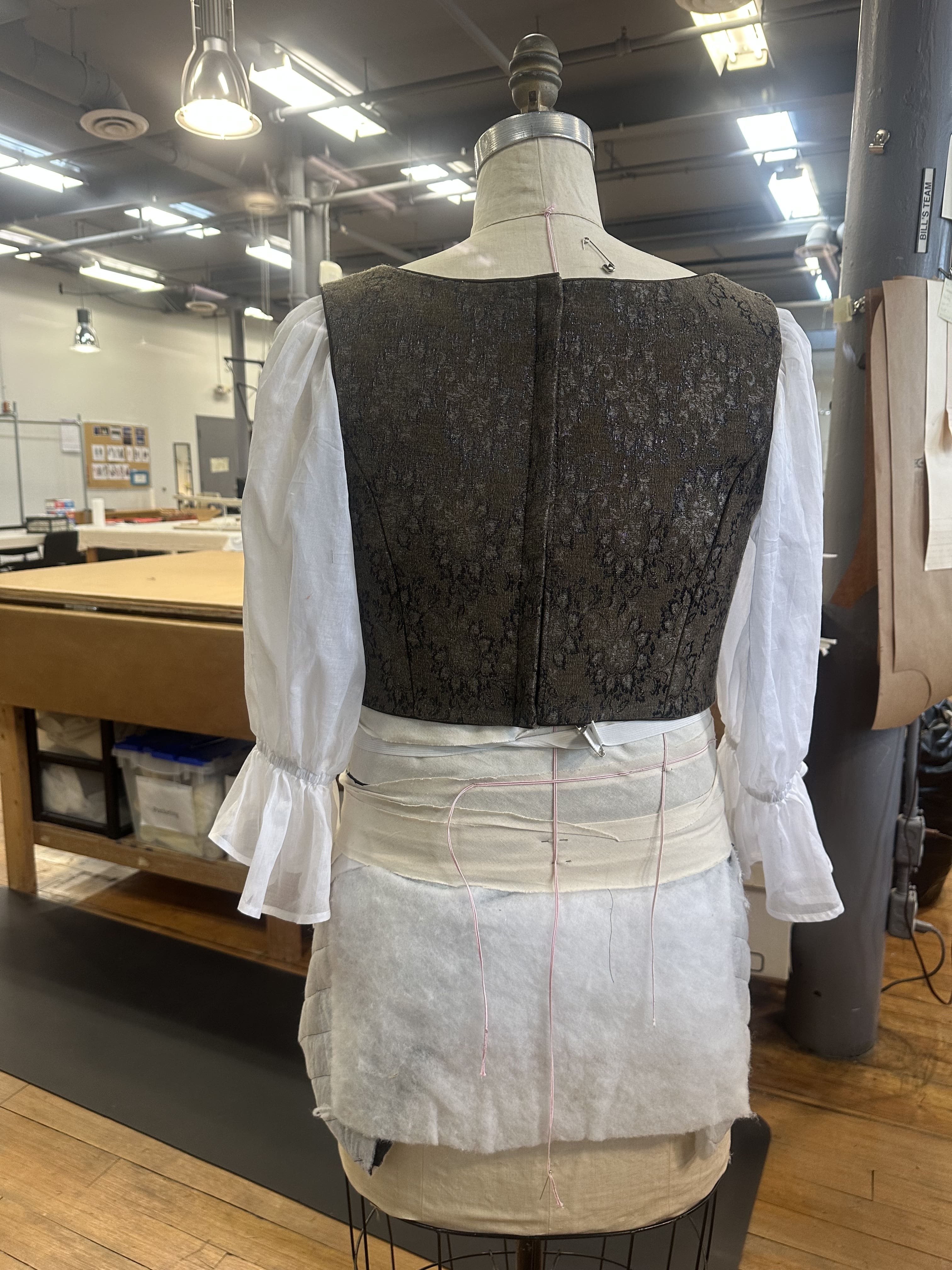 Dowager jacket in pieces flatlined with lace