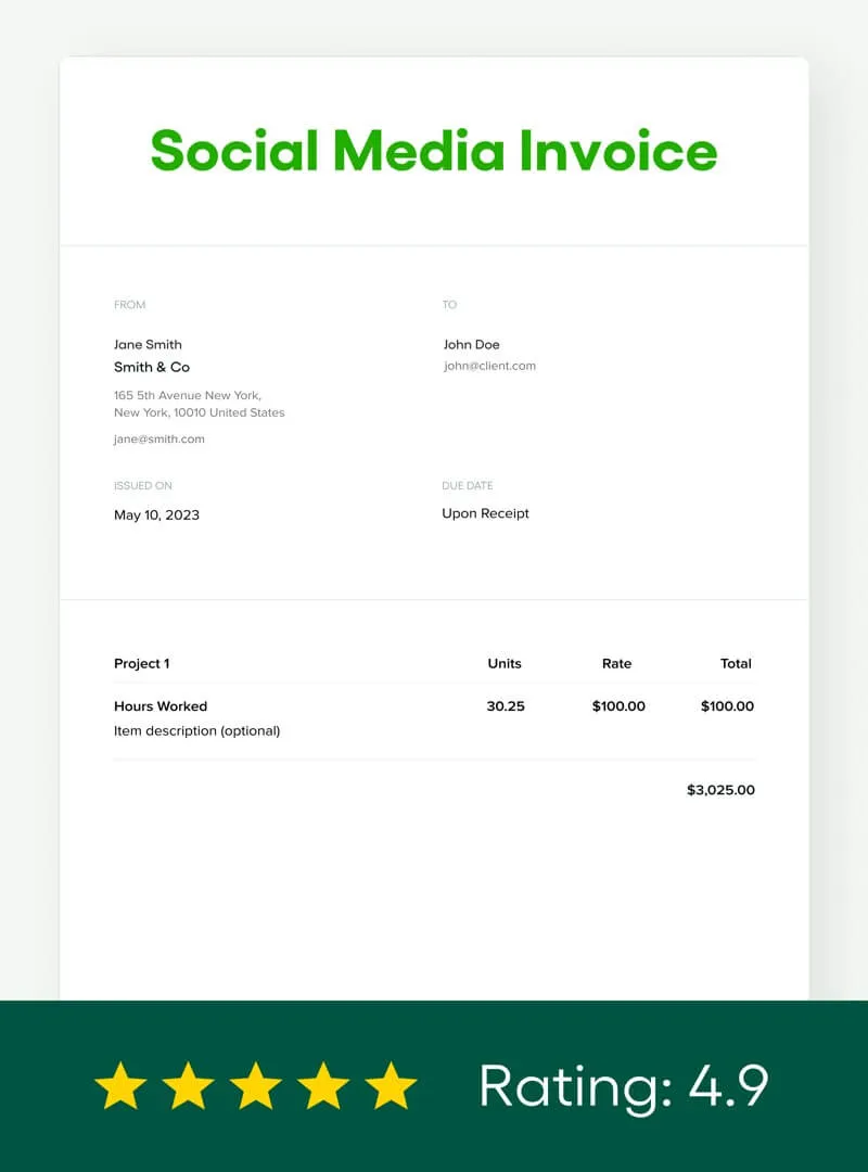 Social Media Invoice Template - Bonsai
