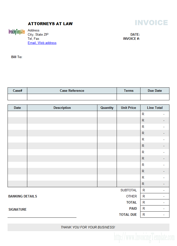 Attorney Invoice Template Sample