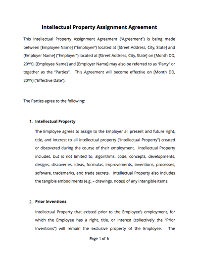 Modèle d'accord de propriété intellectuelle