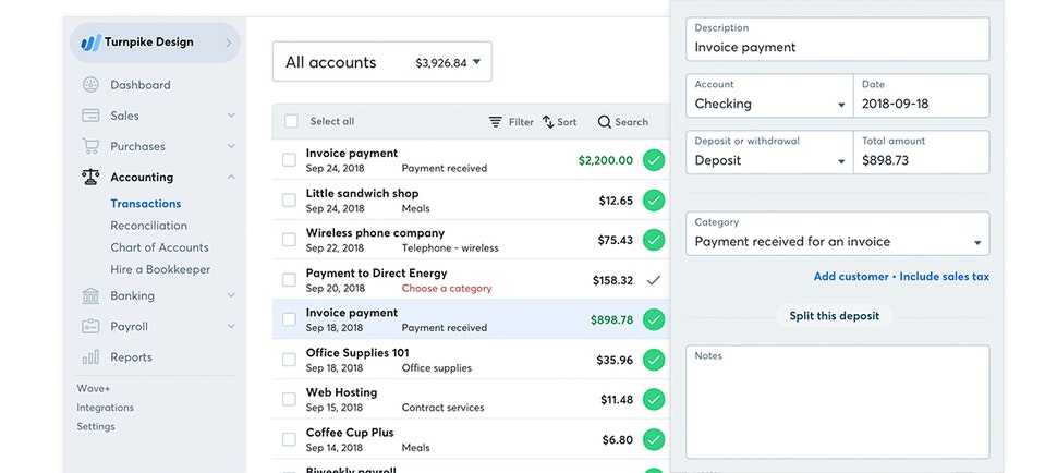 Tableau de bord Wave