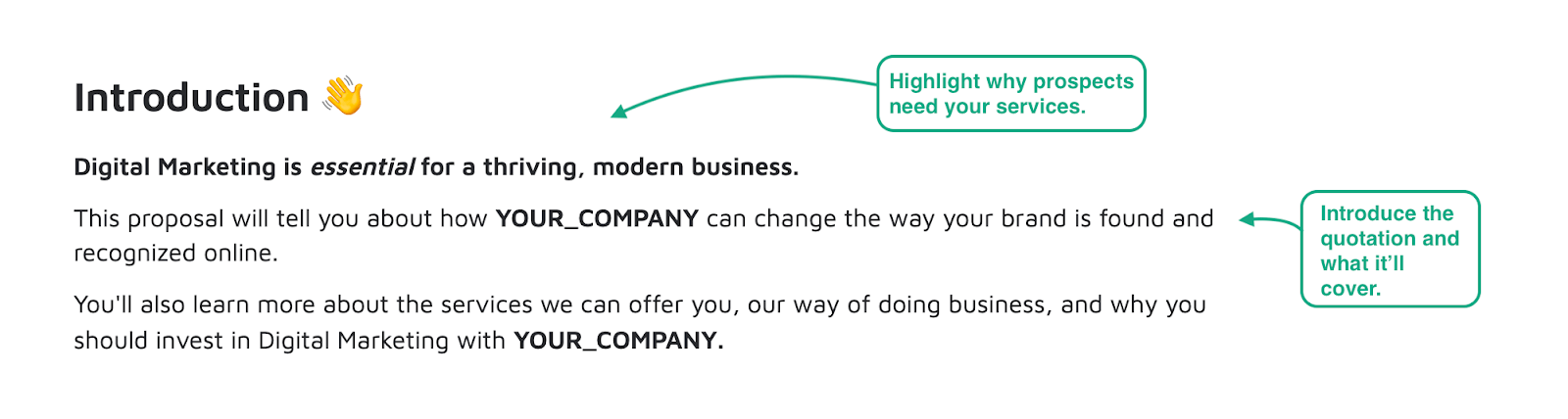 Exemple d'introduction d'un modèle de devis pour le marketing numérique