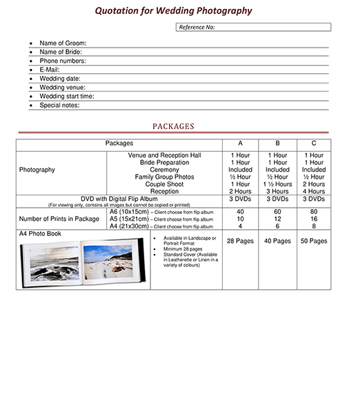 Modèle de devis pour des services photographiques