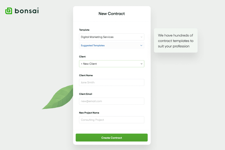 Création d'un nouveau contrat de marketing numérique avec Bonsai