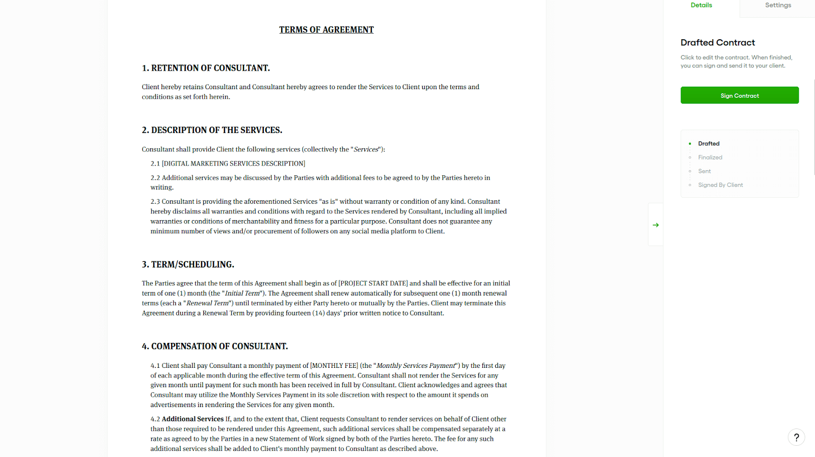 Conditions générales du contrat de marketing numérique