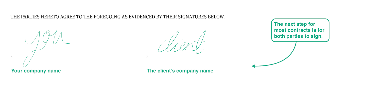 Cette image montre le moment où le client et le designer signent le contrat de prestation afin de commencer à travailler sur le projet.