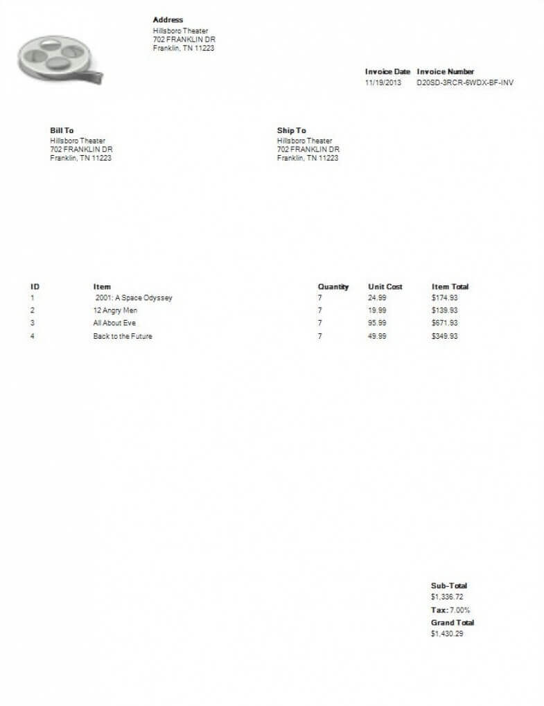 Modèle de facture d'acteur