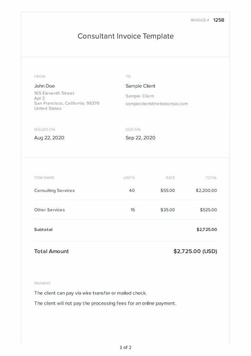 Modèle de facture de consultant