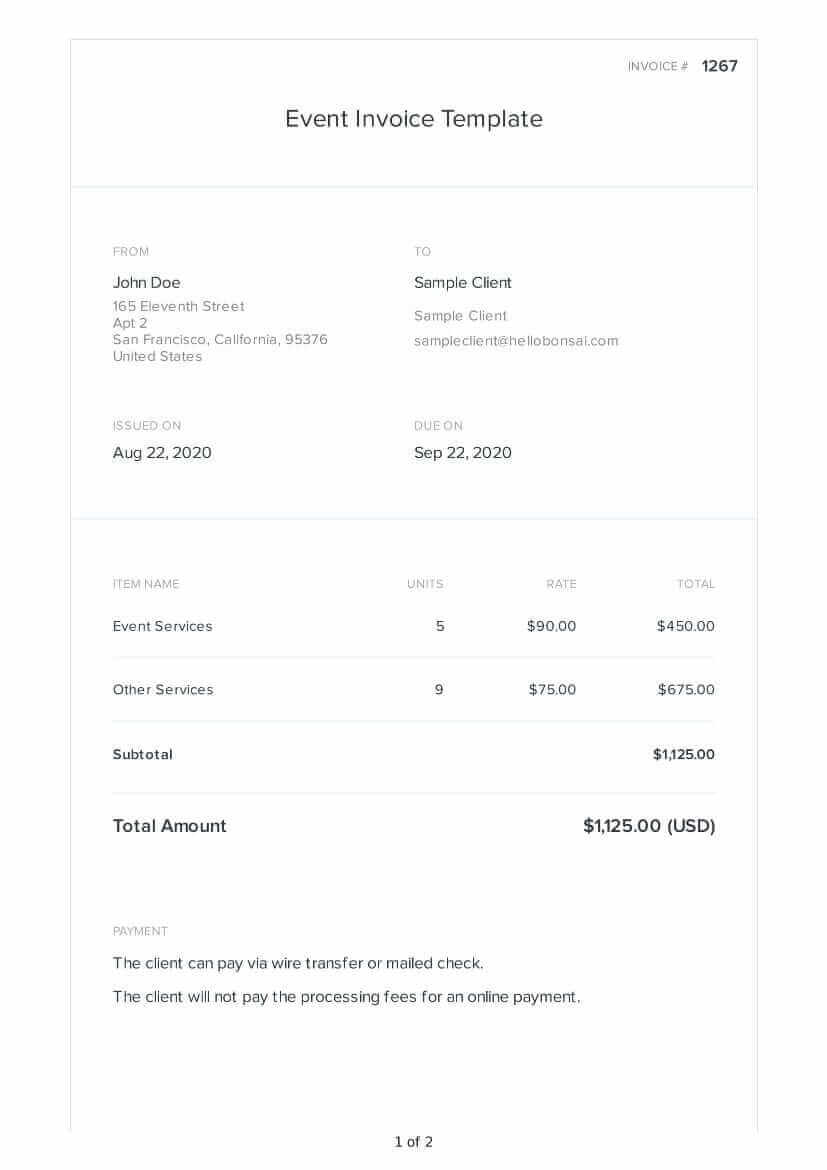 Modèle de facture d'événement