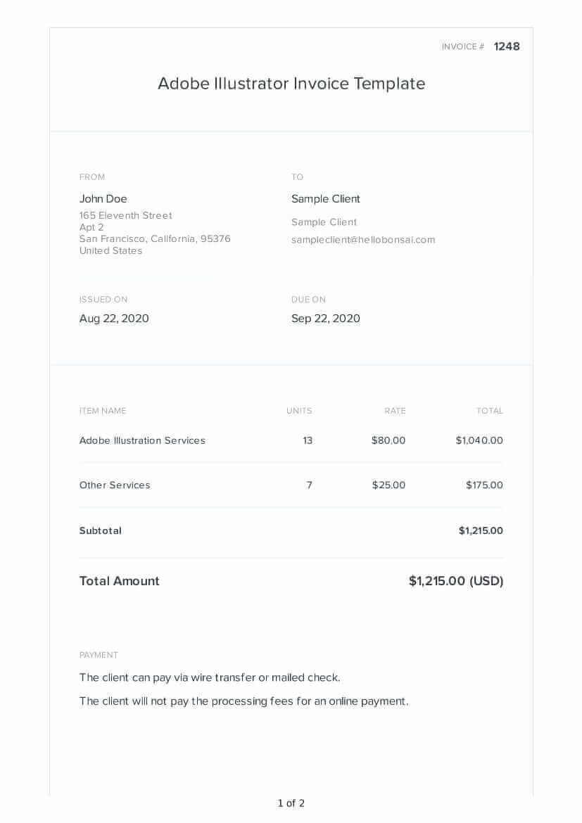 Modèle de facture Adobe Illustrator