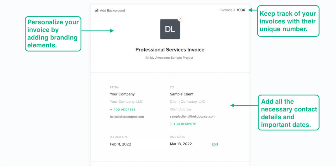 Ajoutez des détails à votre modèle de facture.