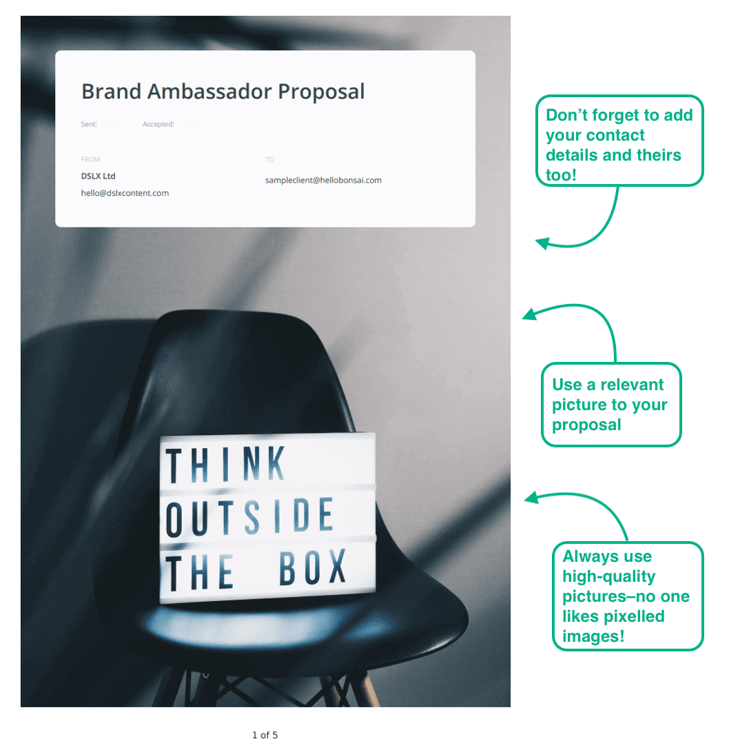 page de couverture d'une proposition d'ambassadeur de marque