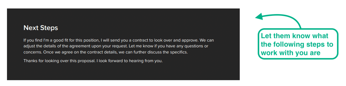 définissez les prochaines étapes à la fin de votre modèle de proposition commerciale