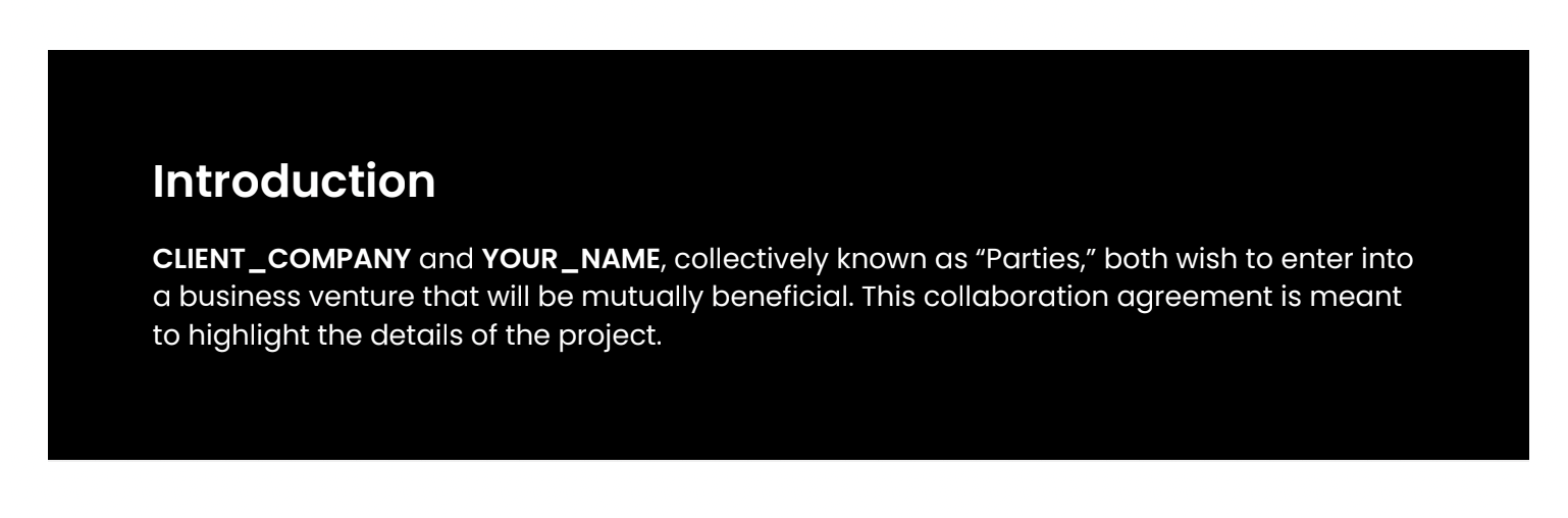 Clause introductive de la proposition de collaboration