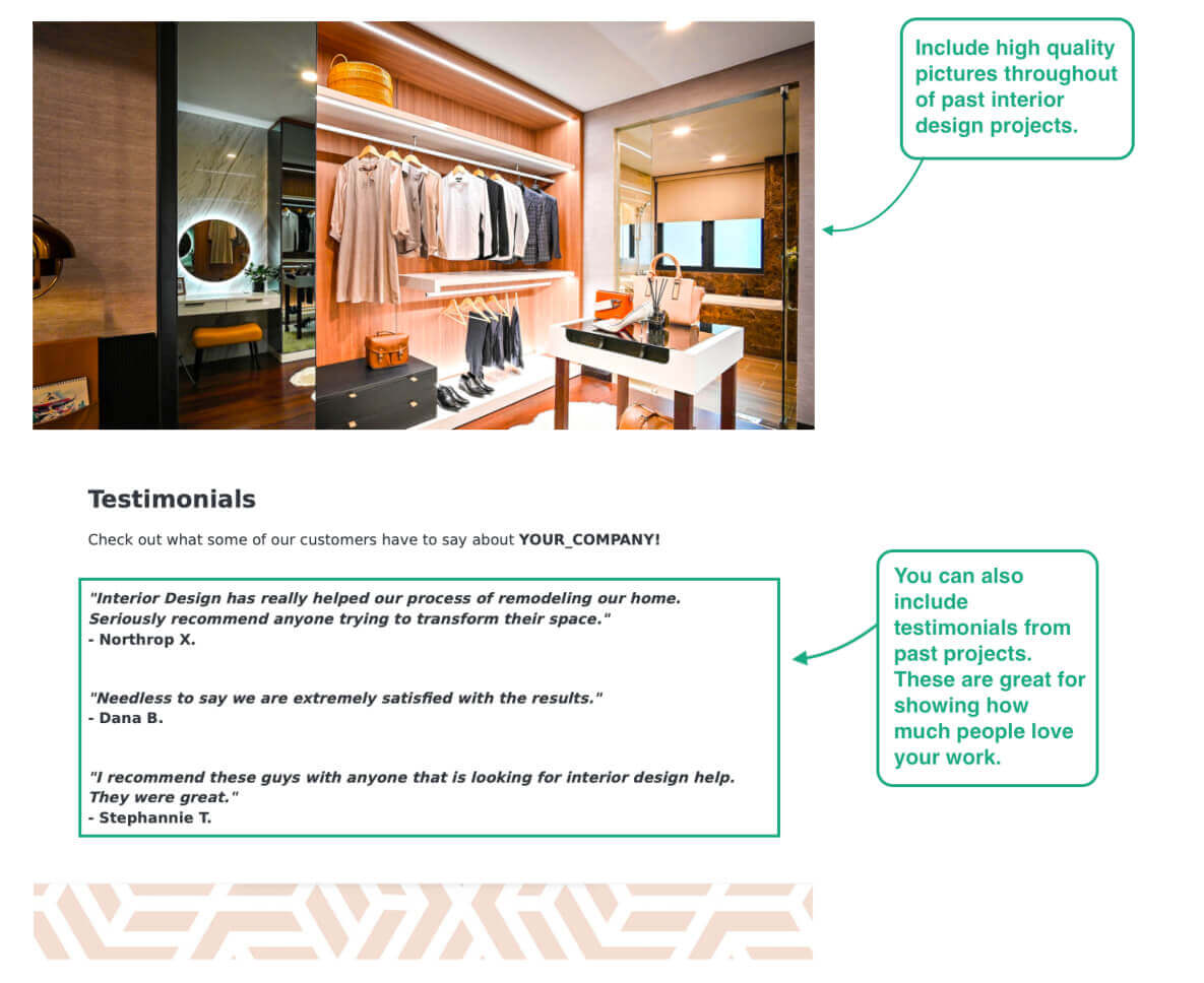 Témoignages issus de projets antérieurs et image d'un dressing issu d'un projet d'aménagement intérieur.