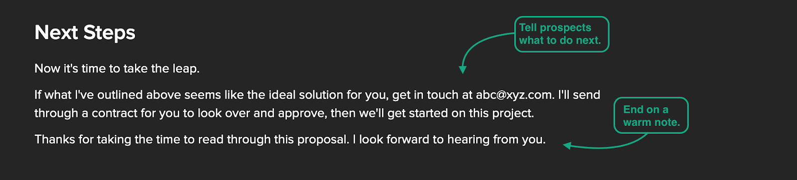 Exemple de conclusion d'une proposition simple