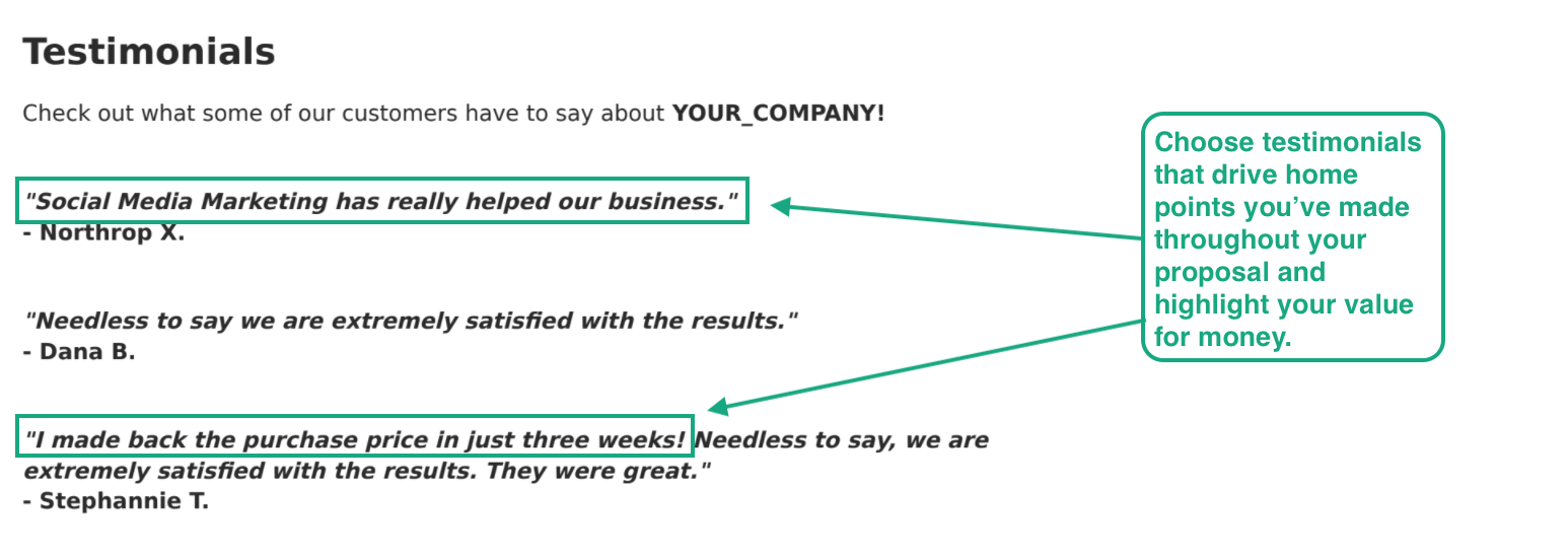 La page de témoignages de Bonsai dans le modèle de marketing sur les réseaux sociaux met en avant la réussite des projets précédents.