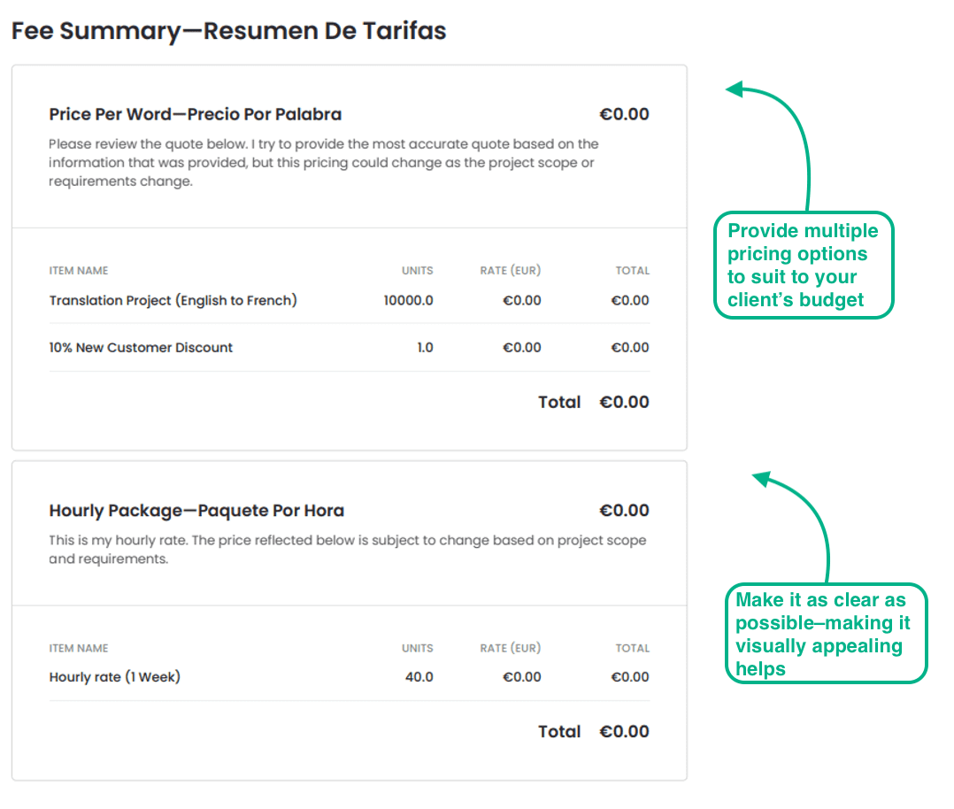 exemple de calendrier et conditions de paiement