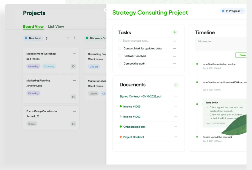 Bonsai allows fast task allocation, a key aspect of digital agency project management software.