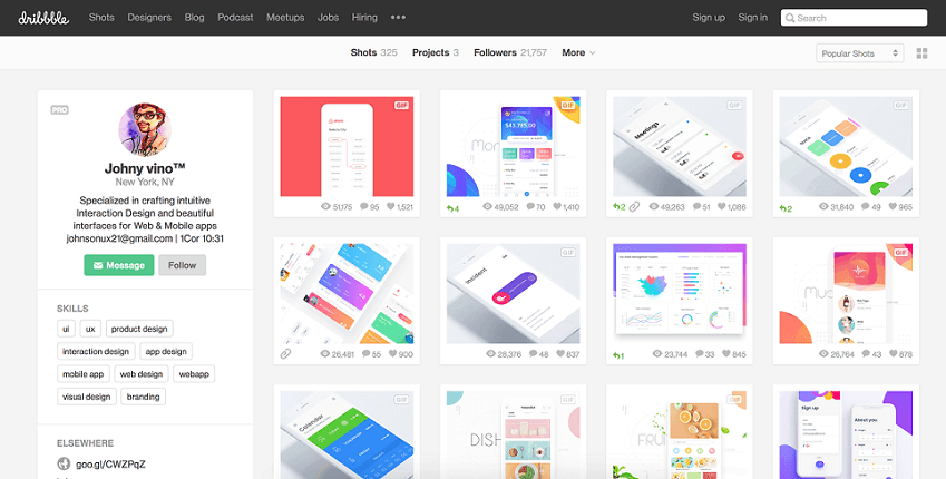 Dribbble Portfolio de Johnny Vino