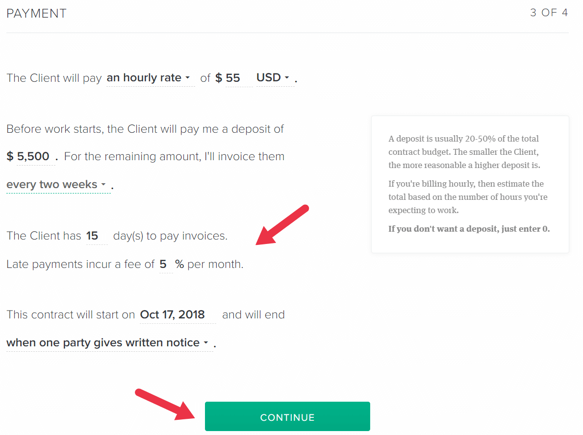 configurer les détails du contrat